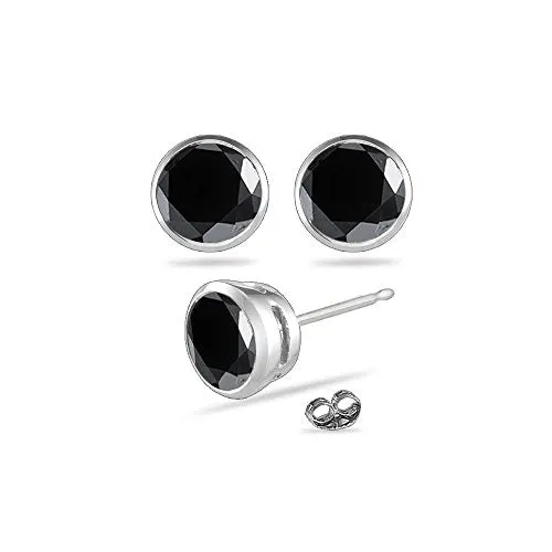 1 Cts of 4.5 mm AAA Round Black Diamond Stud Earrings in 14K White Gold