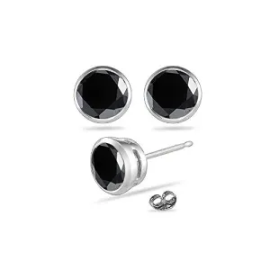 1 Cts of 4.5 mm AAA Round Black Diamond Stud Earrings in 14K White Gold
