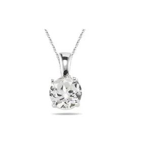 1.05 Ct 6 mm AA Round White Sapphire Solitaire Pendant in 14KW Gold