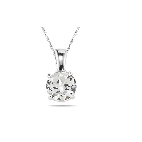 1.05 Ct 6 mm AA Round White Sapphire Solitaire Pendant in 14KW Gold
