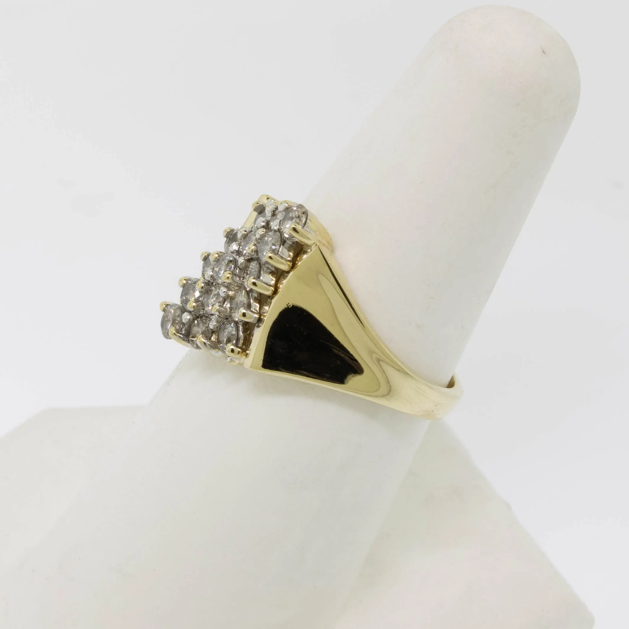 10K Yellow Gold Diamond 3 Row Cluster Ring .80CTTW Size 7-3/8 Preowned Jewelry
