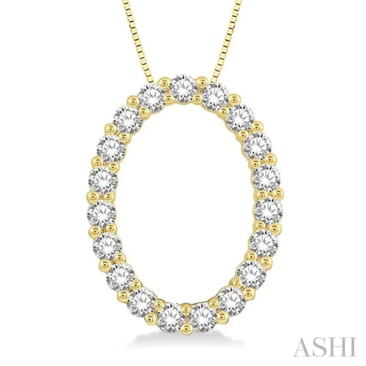 1/2 ctw Oval Shape Window Round Cut Diamond Pendant With Chain in 14K Yellow Gold