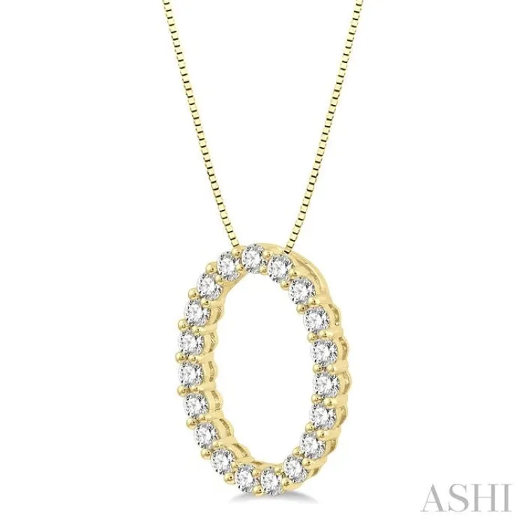 1/2 ctw Oval Shape Window Round Cut Diamond Pendant With Chain in 14K Yellow Gold