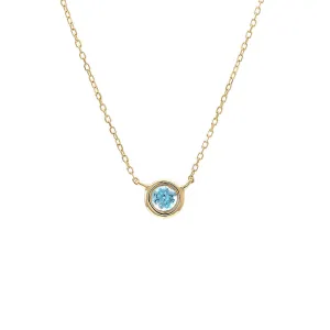 14 KT Blue Topaz bezel birthstone necklace