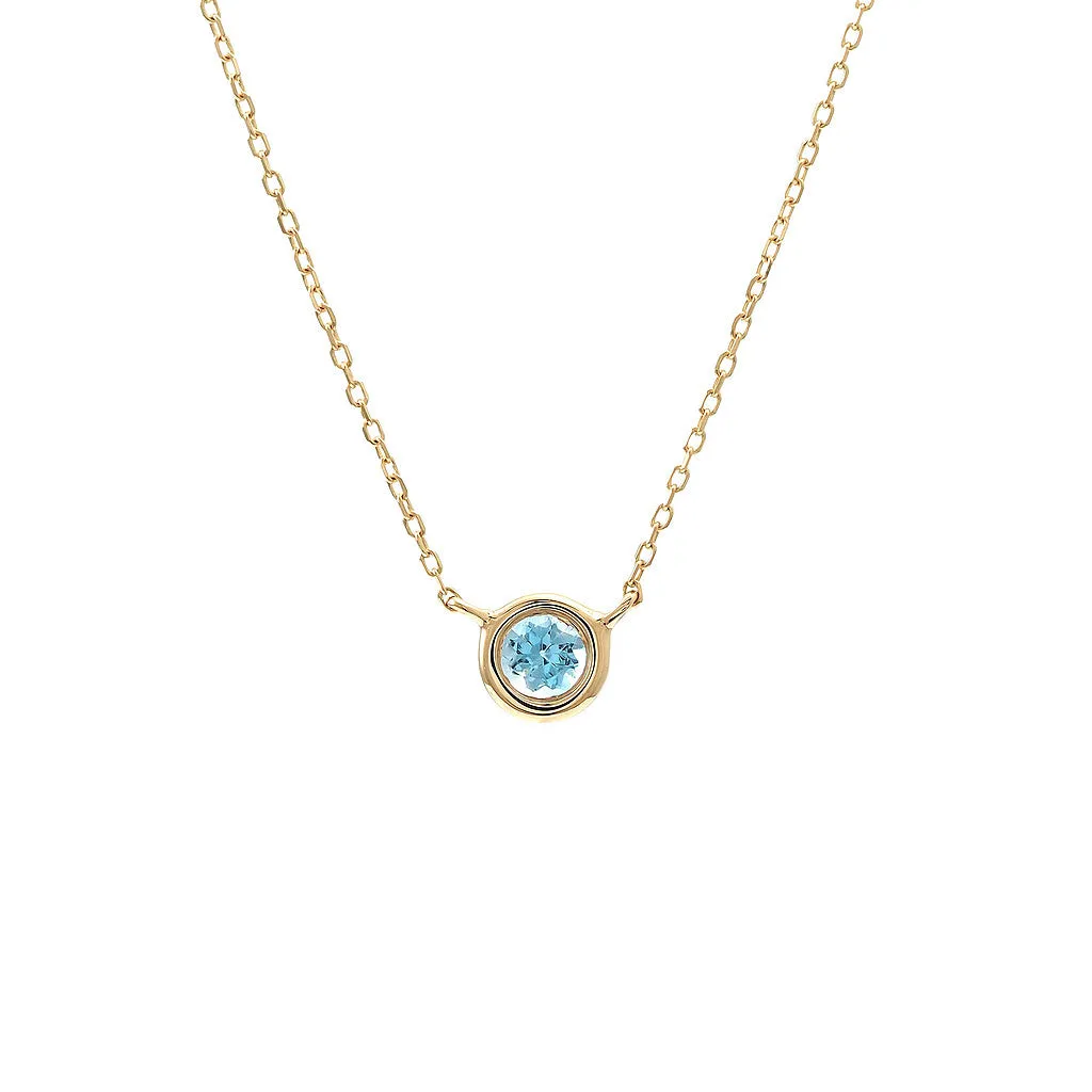 14 KT Blue Topaz bezel birthstone necklace
