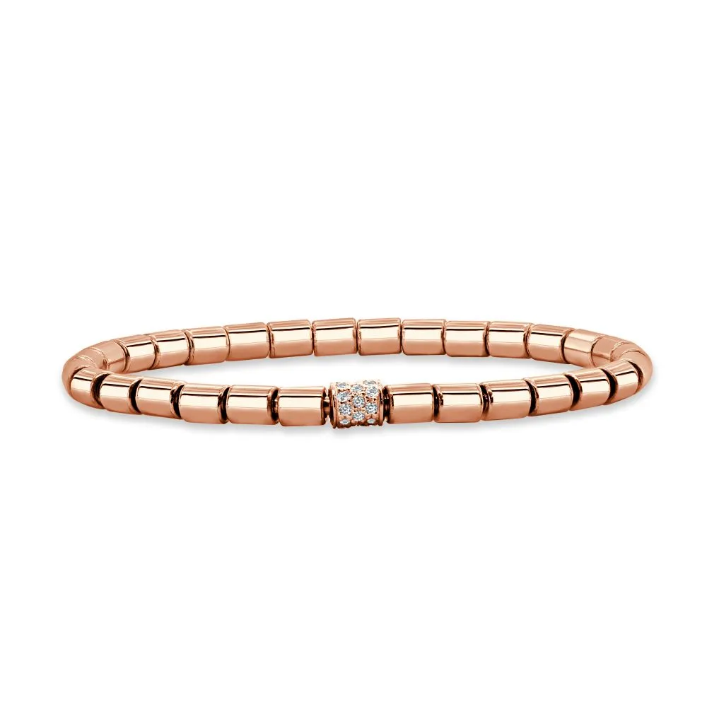 14K Gold & Diamond Solid Barrel Bead Stretch Bracelet - 0.30ct