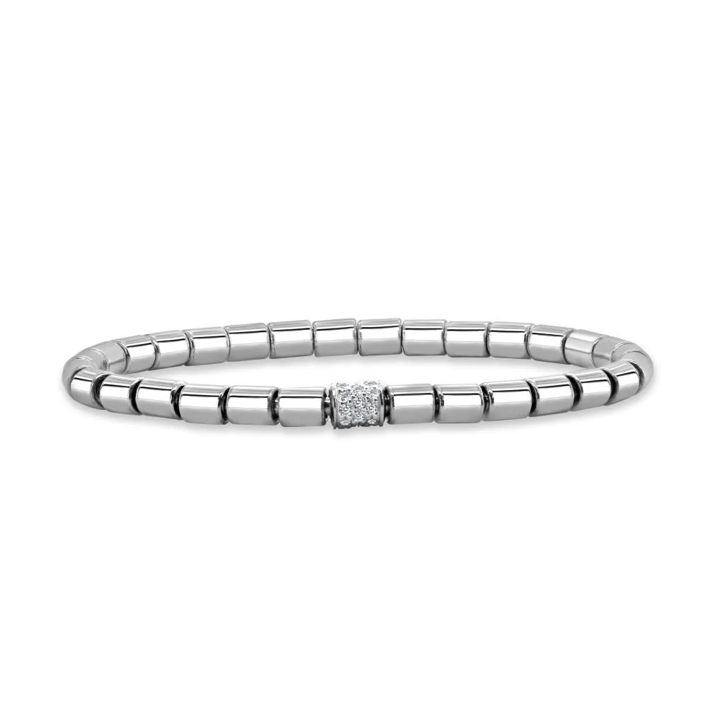 14K Gold & Diamond Solid Barrel Bead Stretch Bracelet - 0.30ct