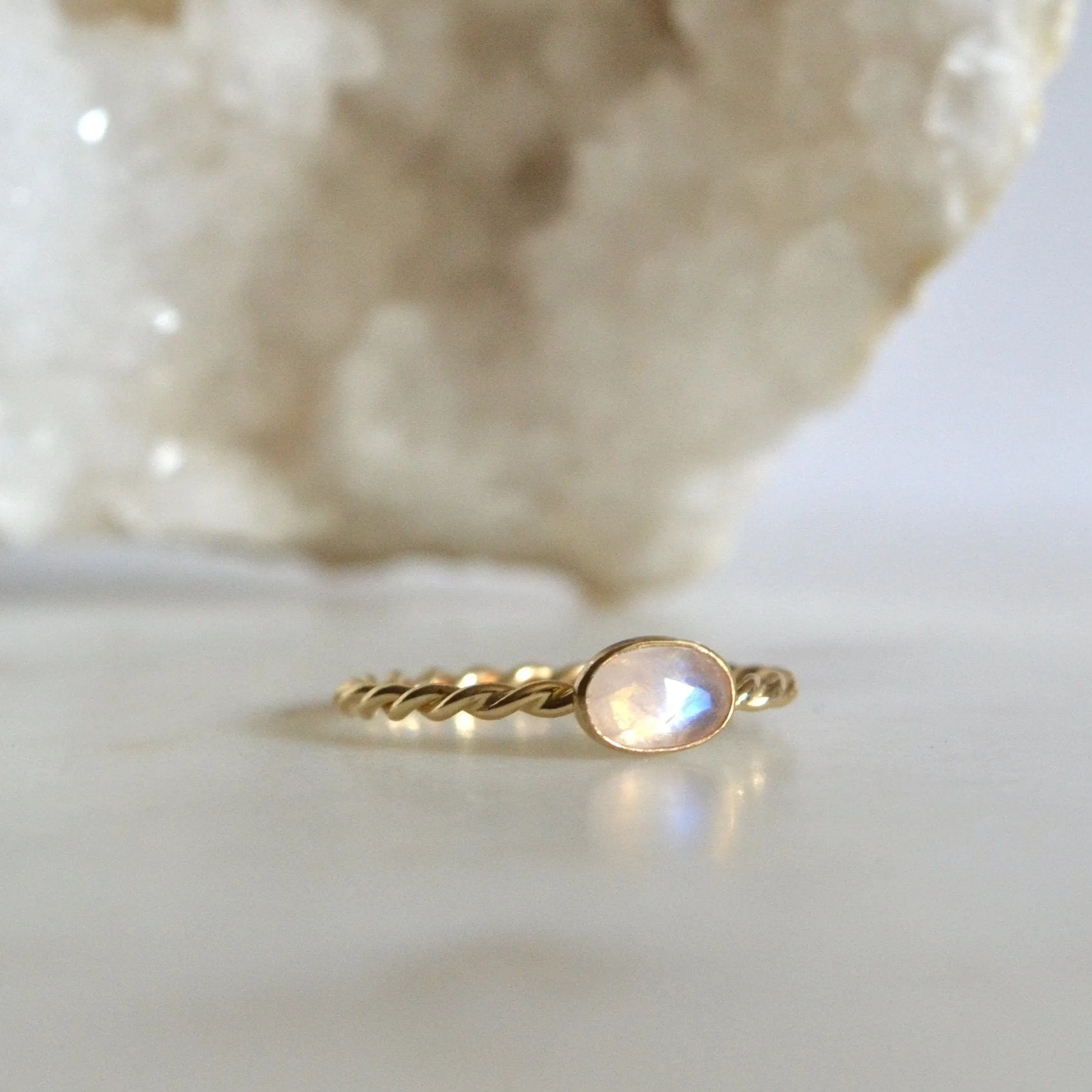 14k Oval Moonstone Rope Ring