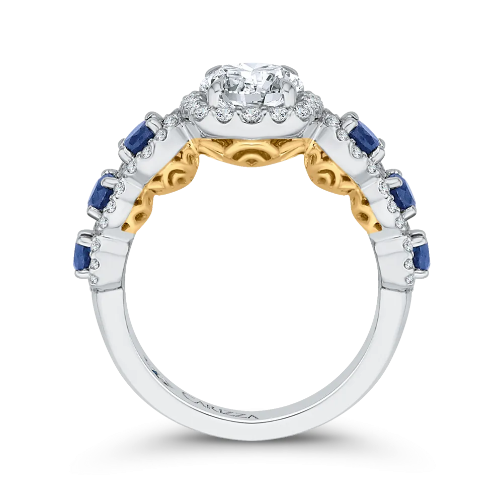 14K Two Tone Gold Round Diamond Engagement Ring with Sapphire (Semi Mount)
