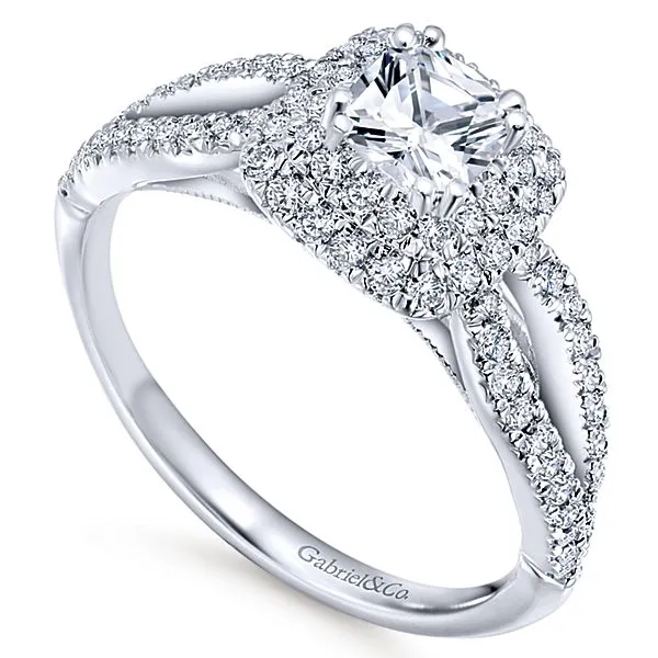 14k White Gold Cushion Cut Double Halo