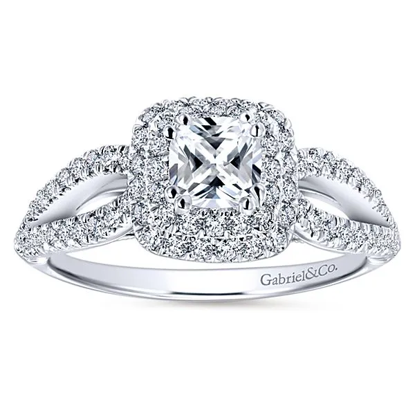 14k White Gold Cushion Cut Double Halo