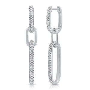 14K White Gold Diamond Pave Large Paper Link Earrings