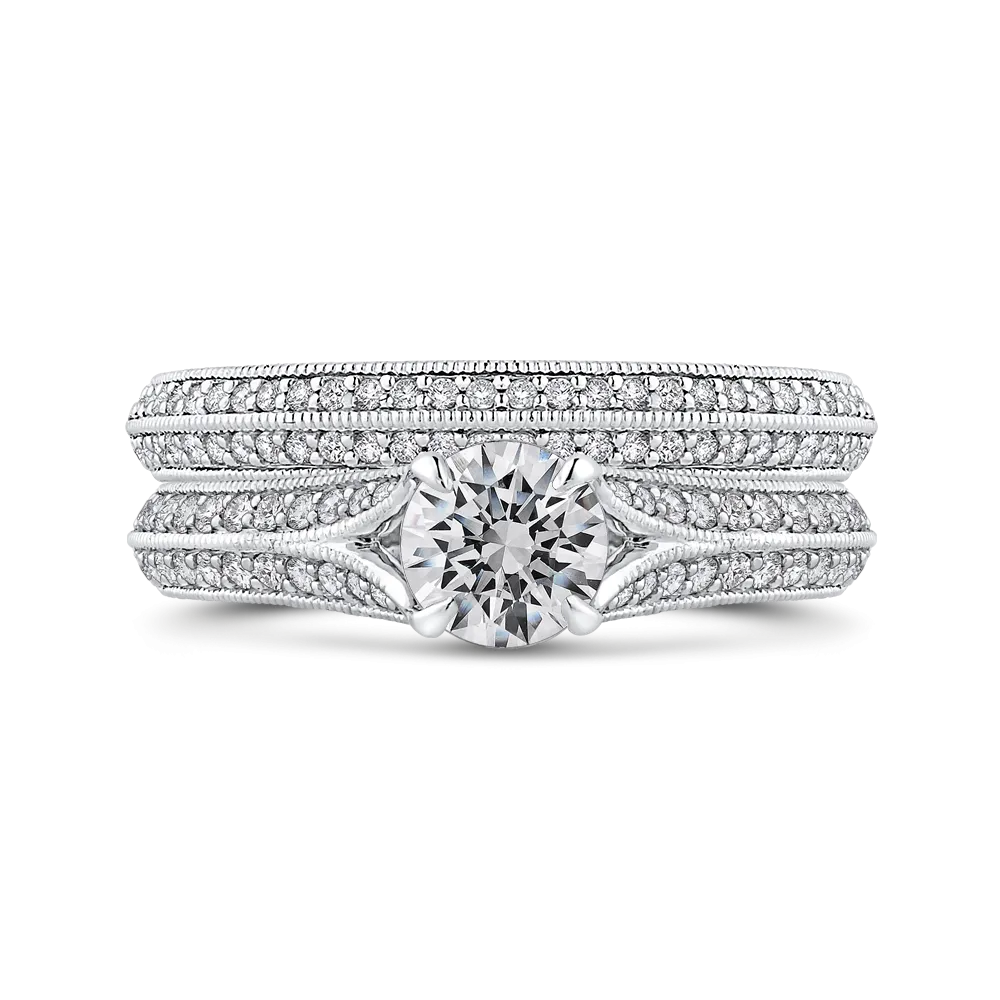 14K White Gold Round Diamond Engagement Ring with Split Shank