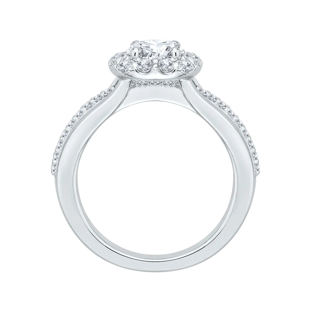 14K White Gold Round Diamond Halo Engagement Ring Set with Split Shank