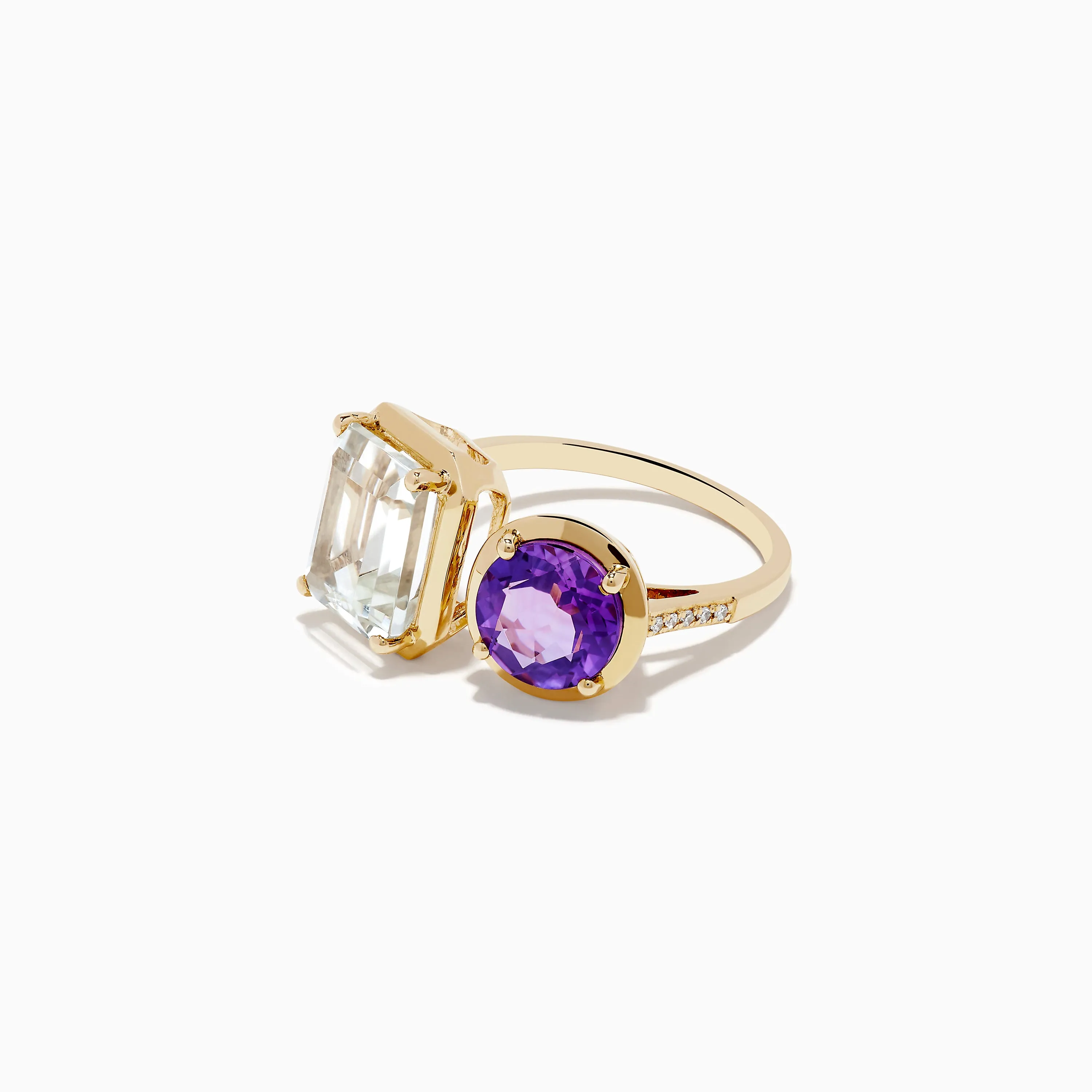 14k Yellow Gold Amethyst and White Topaz Toi Et Moi Ring
