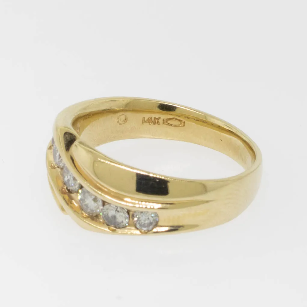 14K Yellow Gold Diamond Band 7 Diamonds 1 CTTW (I-I2) Sz 9-7/8 (Estate Jewelry)
