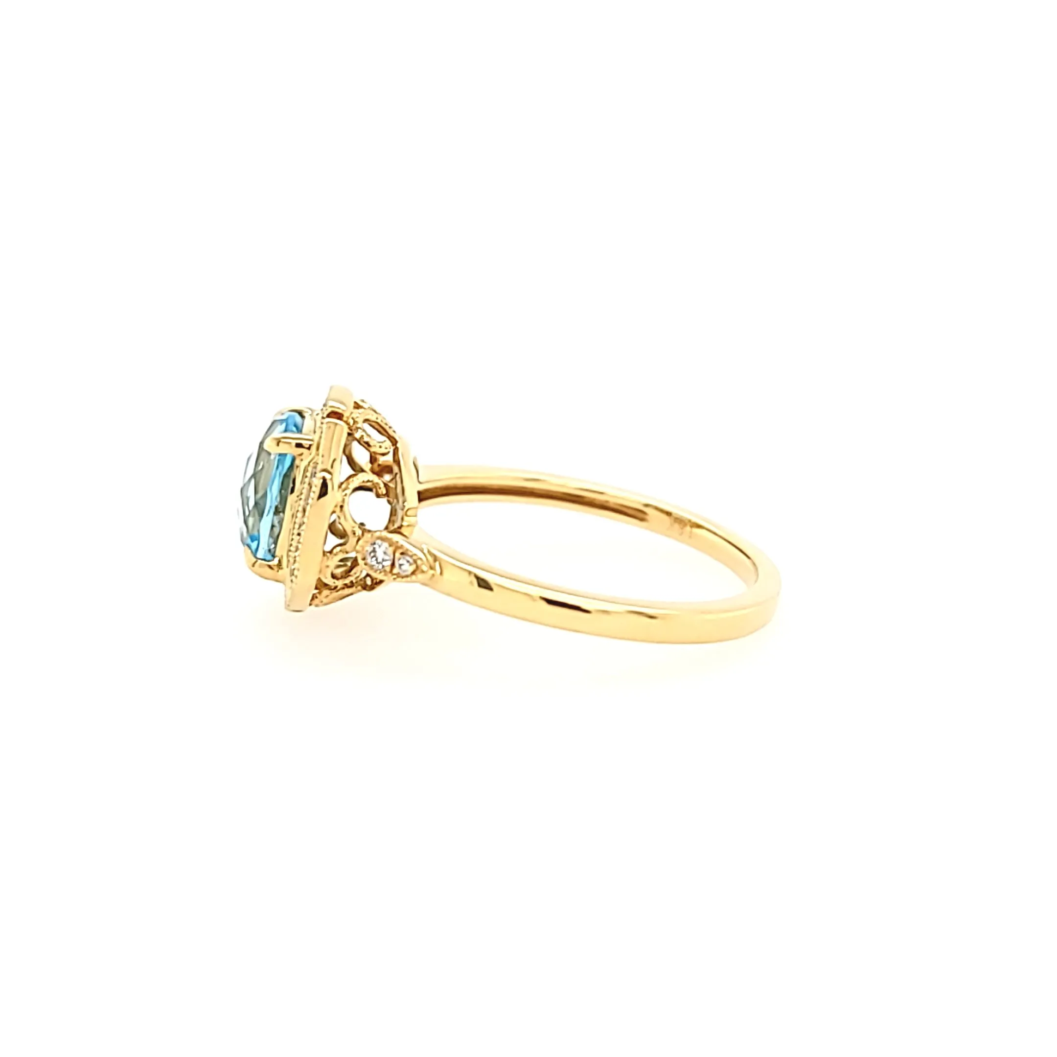 18k Yellow Gold Blue Topaz & Diamond Ring (I6578)