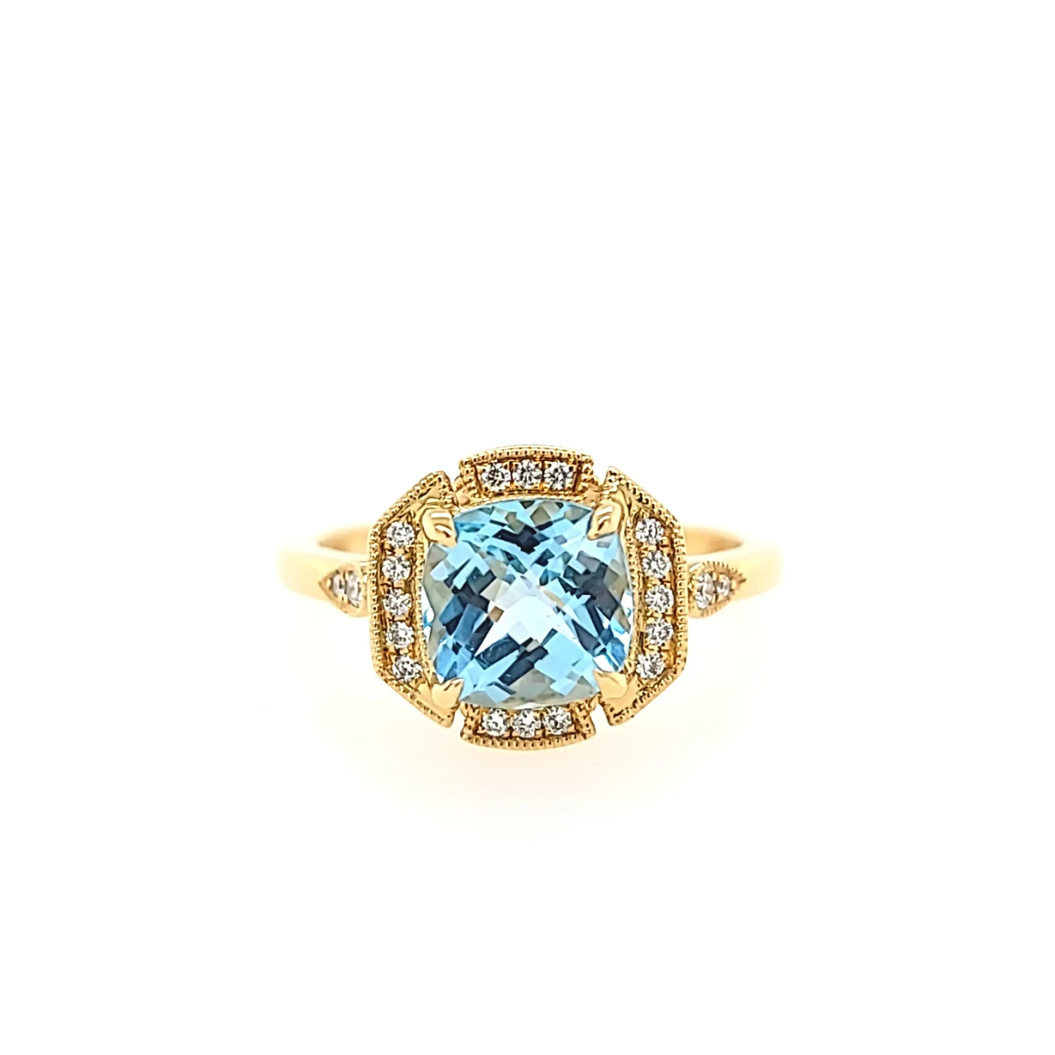 18k Yellow Gold Blue Topaz & Diamond Ring (I6578)