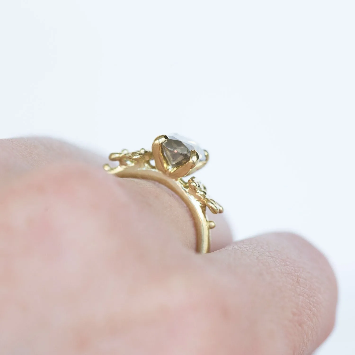 2.14ct Oval Grey Diamond Prong Set Mermaid Solitaire Ring in 18k Yellow Gold