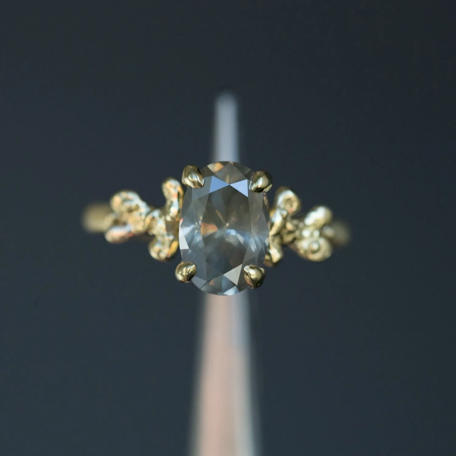 2.14ct Oval Grey Diamond Prong Set Mermaid Solitaire Ring in 18k Yellow Gold