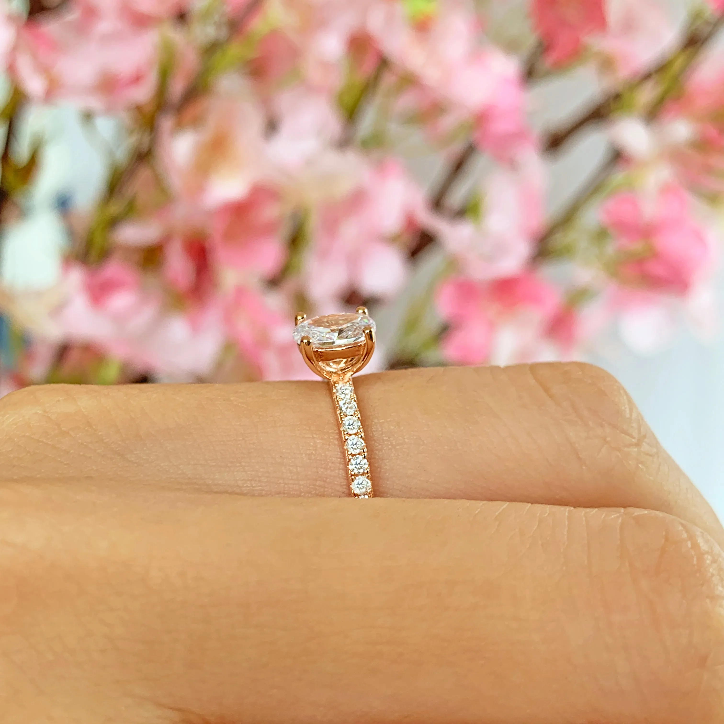 3/4 ctw Oval Accented Solitaire Ring - Rose GP