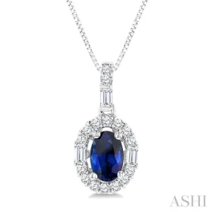 6x4 MM Oval Shape Sapphire and 1/4 ctw Diamond Precious Pendant in 14K White Gold with Chain