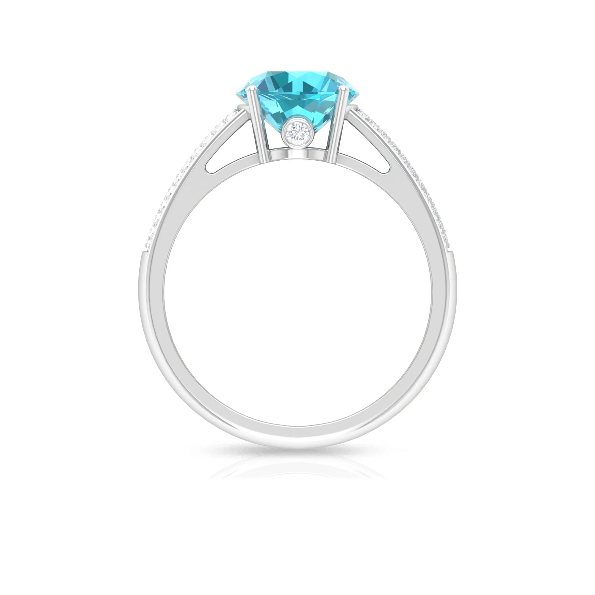 8 MM Round Shape Swiss Blue Topaz Solitaire Ring with Diamond