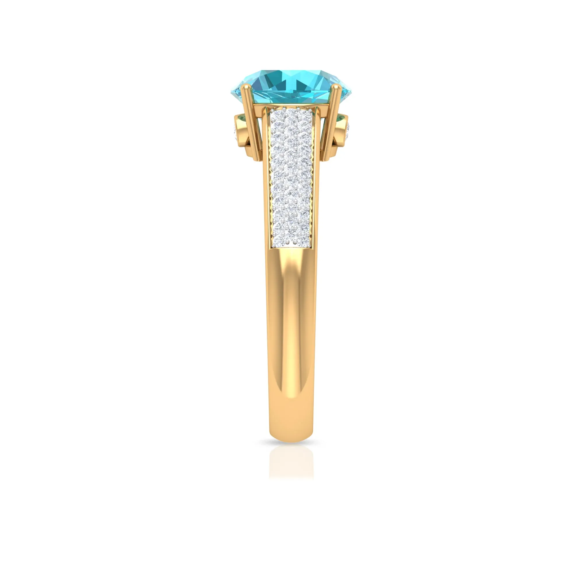 8 MM Round Shape Swiss Blue Topaz Solitaire Ring with Diamond