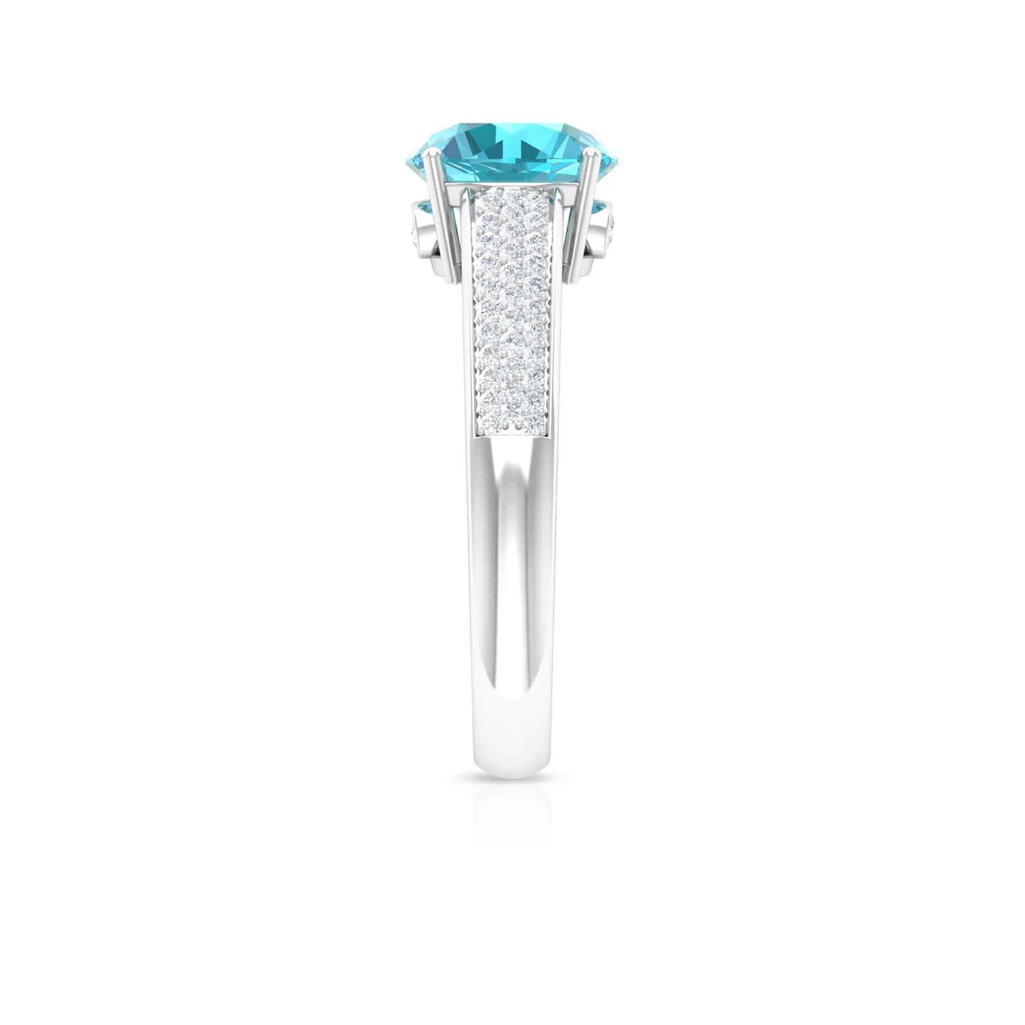 8 MM Round Shape Swiss Blue Topaz Solitaire Ring with Diamond