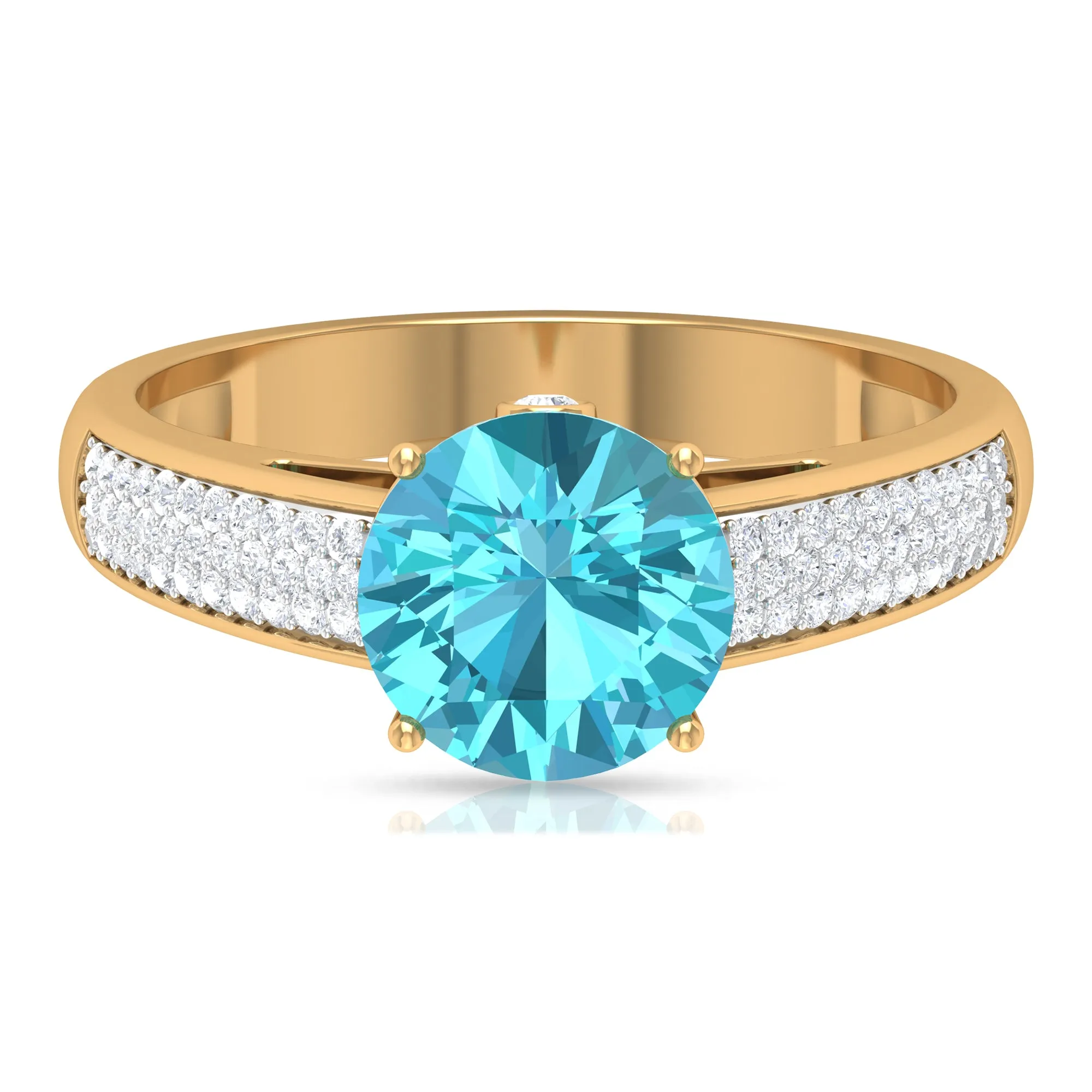 8 MM Round Shape Swiss Blue Topaz Solitaire Ring with Diamond