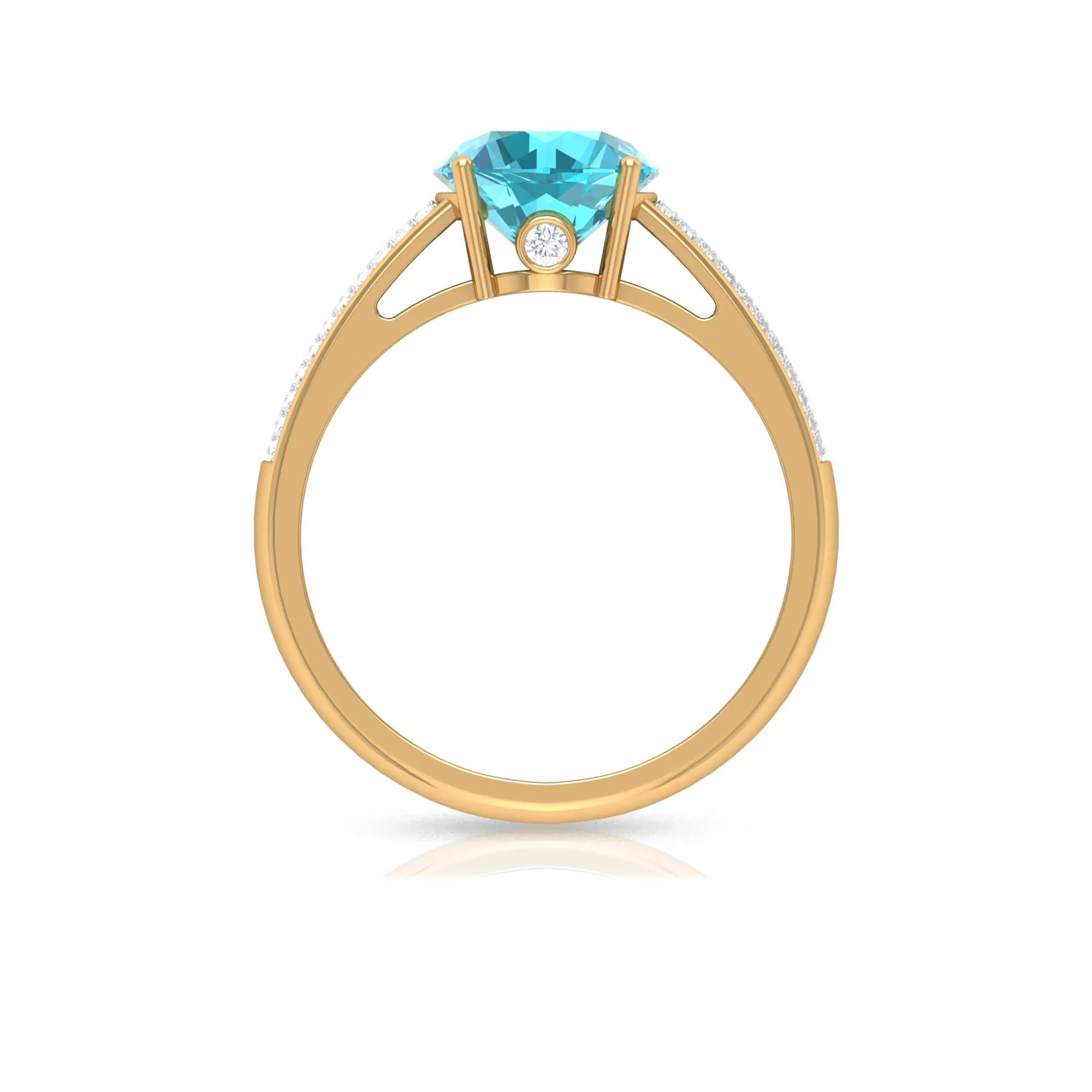 8 MM Round Shape Swiss Blue Topaz Solitaire Ring with Diamond