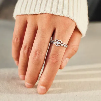 925 Sterling Silver Inlaid Zircon Heart Ring