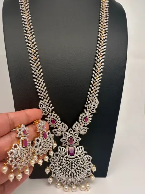 AD Diamond Finish Color Stone Long Necklace