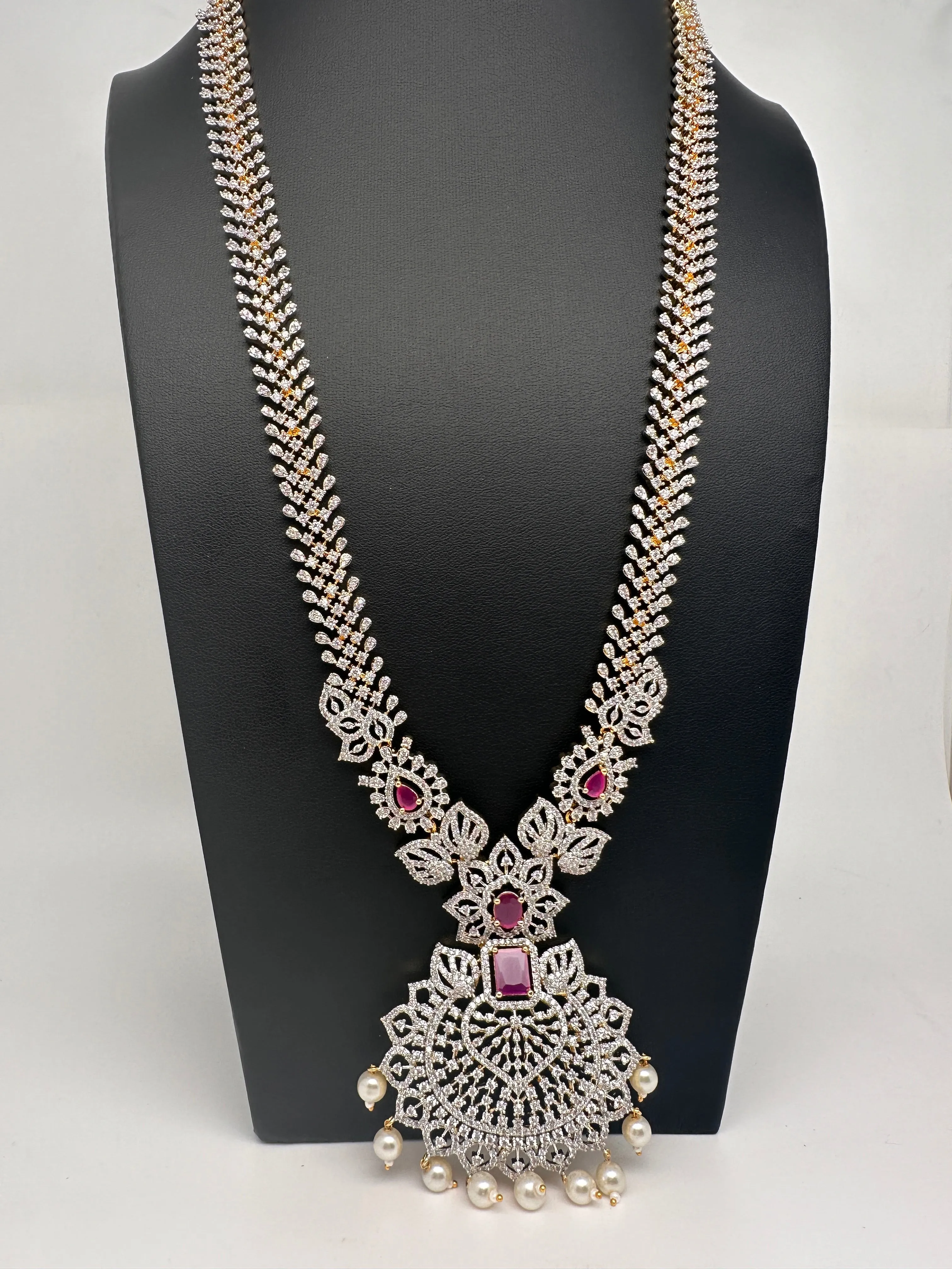AD Diamond Finish Color Stone Long Necklace