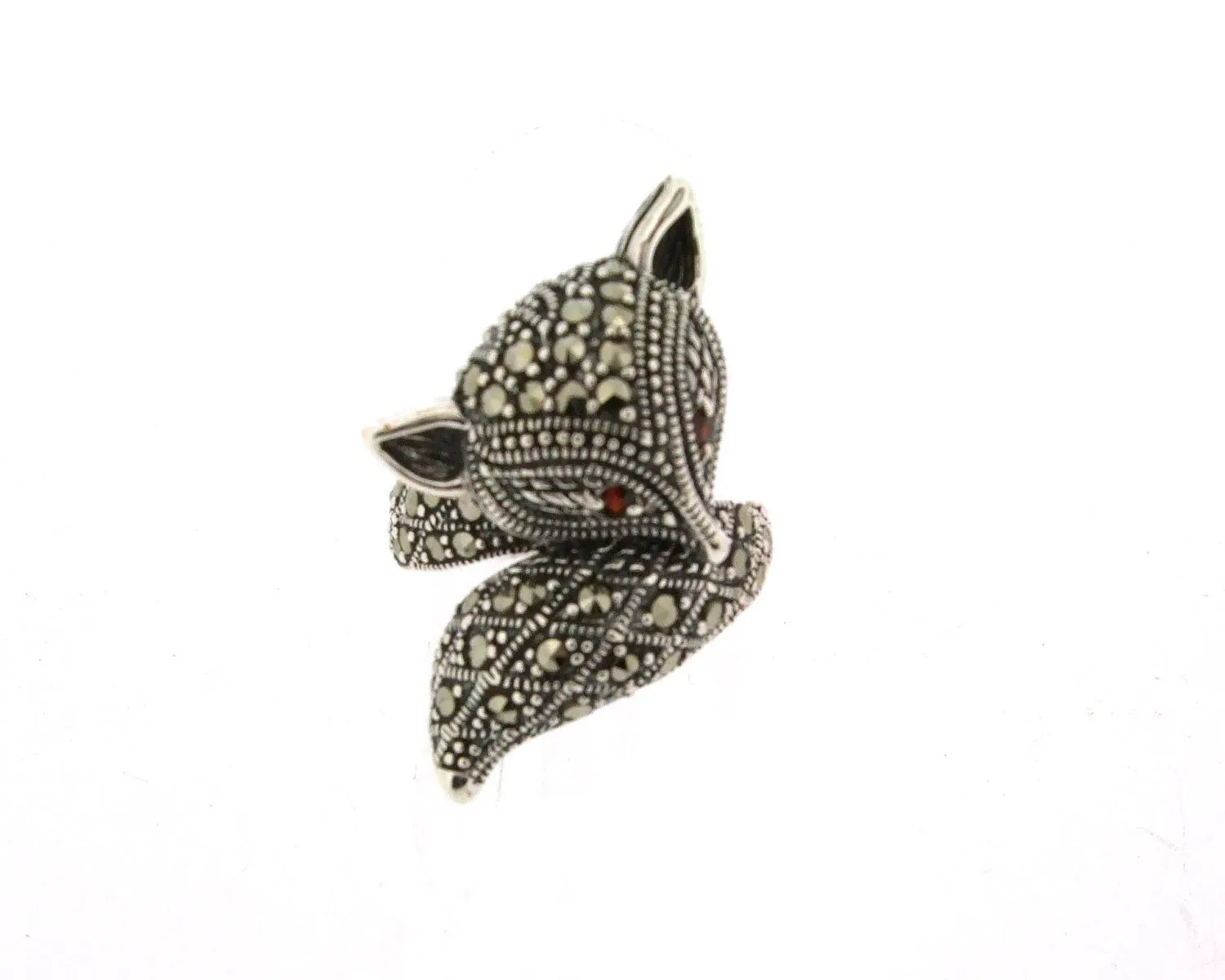Art Deco Fox Ring Silver Marcasite