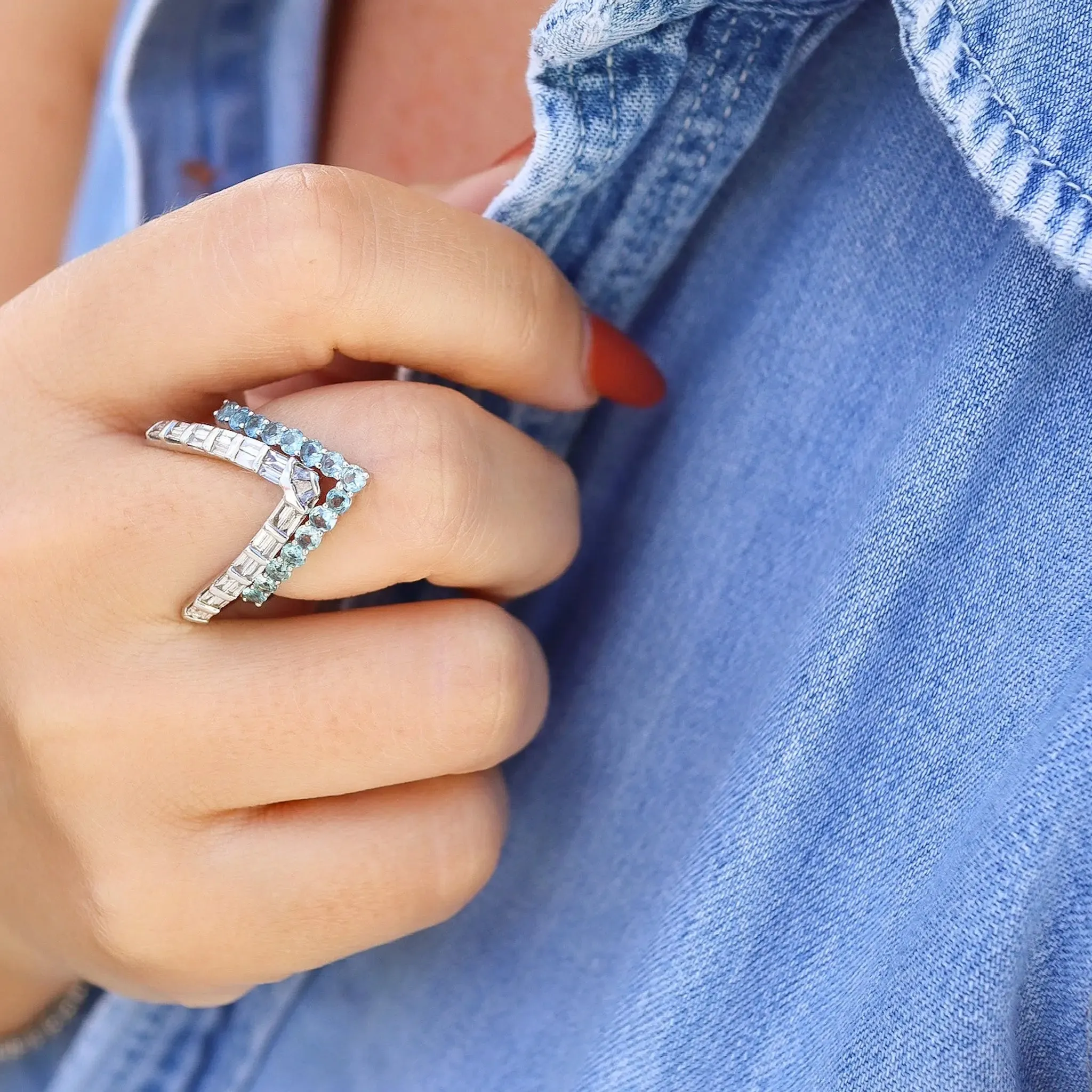 Blue Topaz V Ring