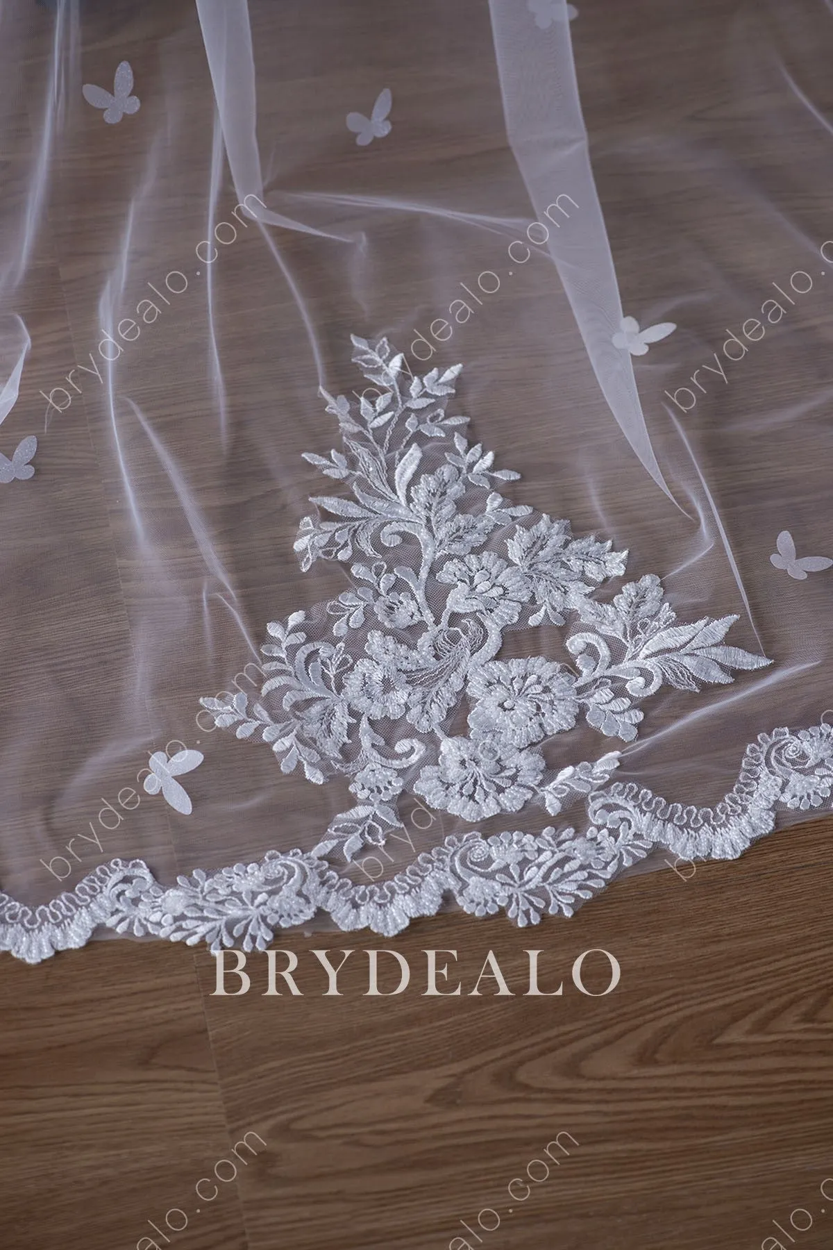 Butterfly Floral Fairy Lace Chapel Length Bridal Veil