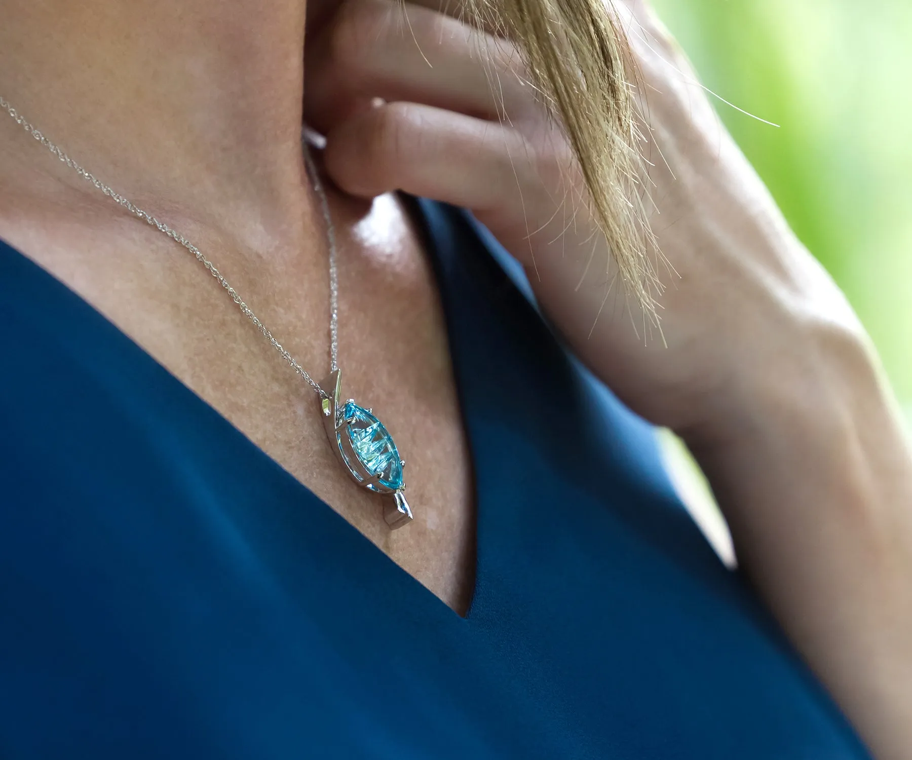 Curved Marquise Blue Topaz Necklace