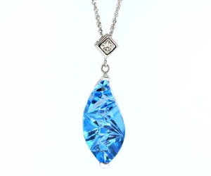 Custom Curved Blue Topaz and Diamond Necklace