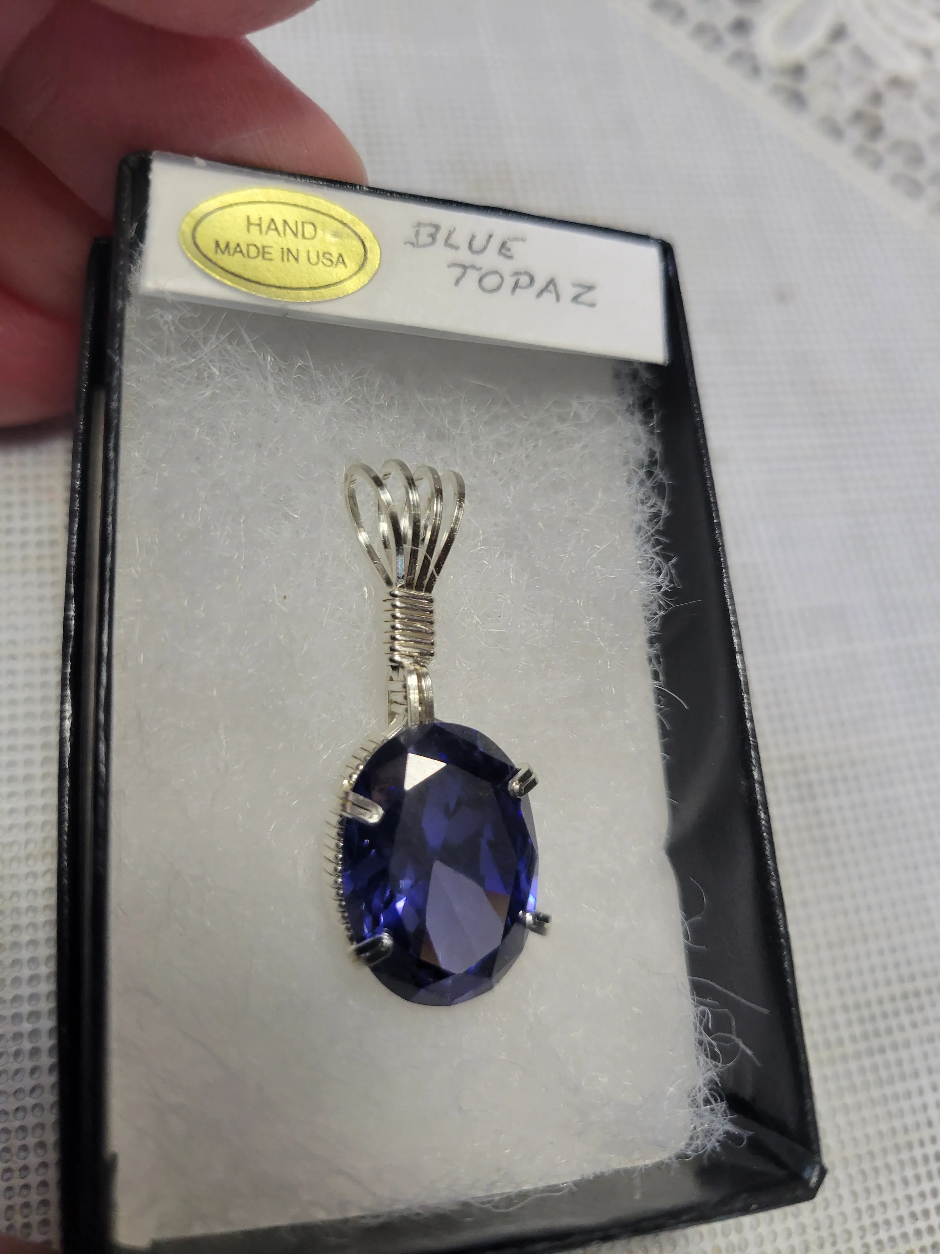 Custom Wire Wrapped Faceted Blue Topaz Necklace/Pendant Sterling Silver