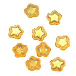 Czech Glass Beads Topaz AB Tiny Stars 6mm (25 pcs)
