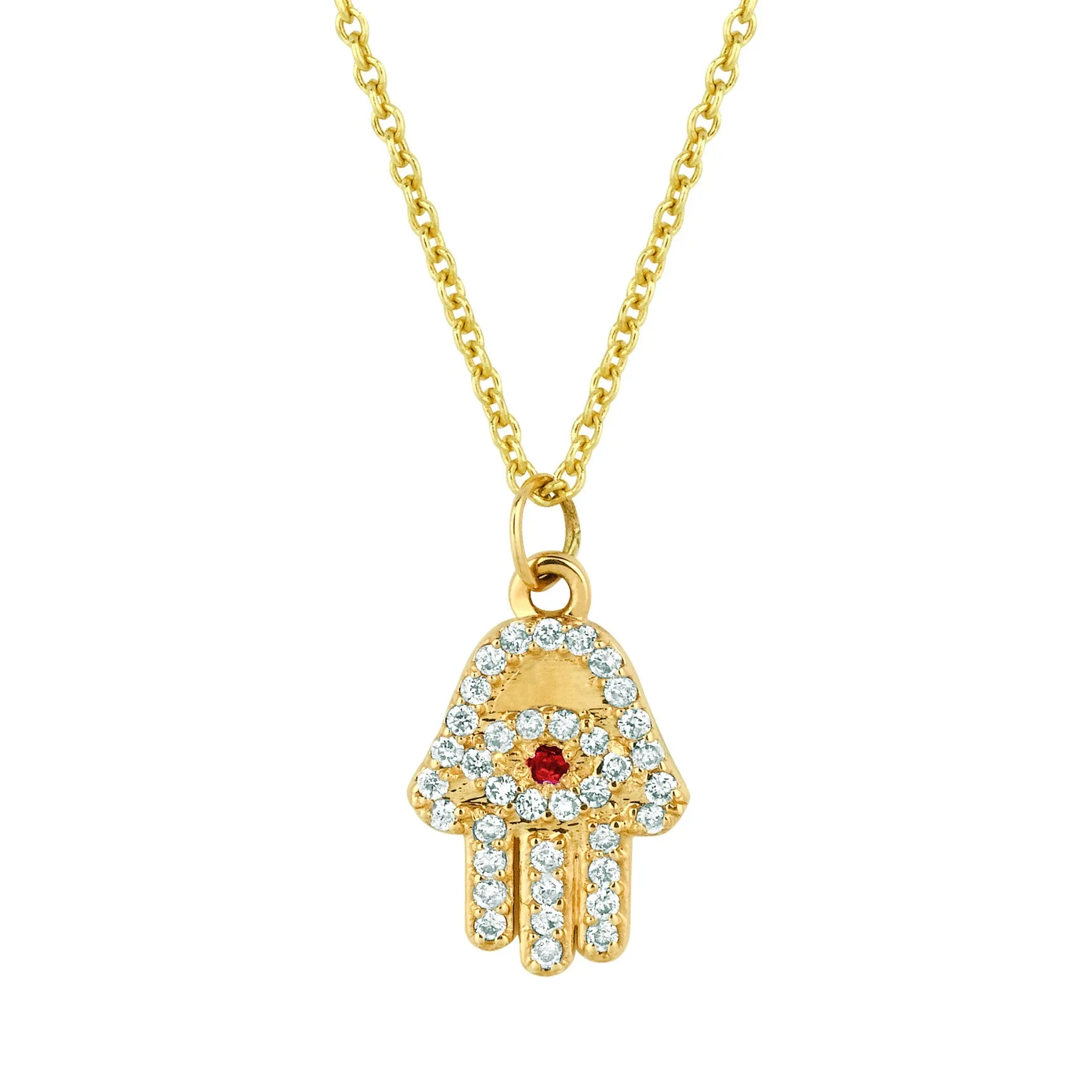Diamond & Ruby Hamsa Necklace
