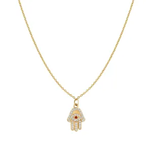 Diamond & Ruby Hamsa Necklace