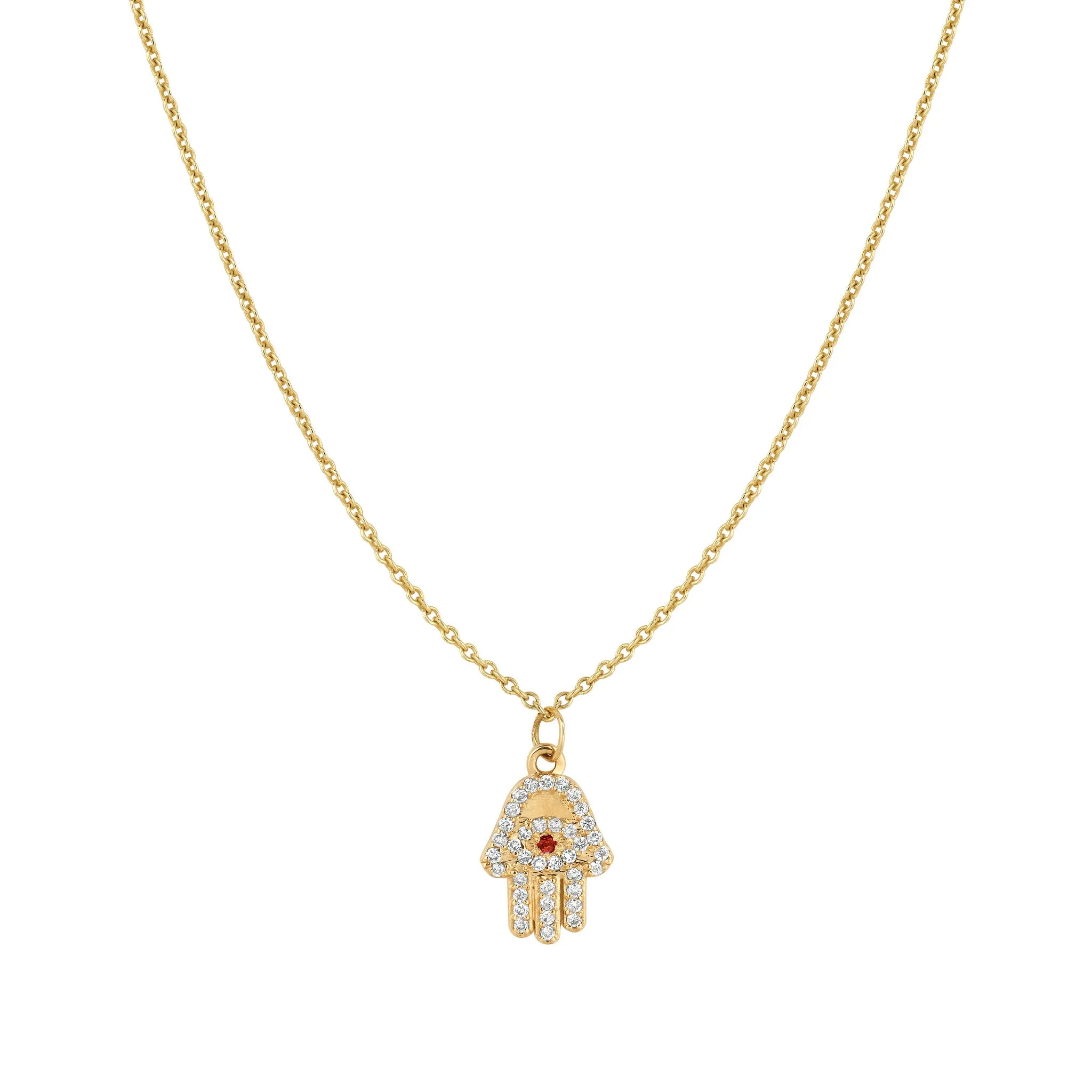 Diamond & Ruby Hamsa Necklace