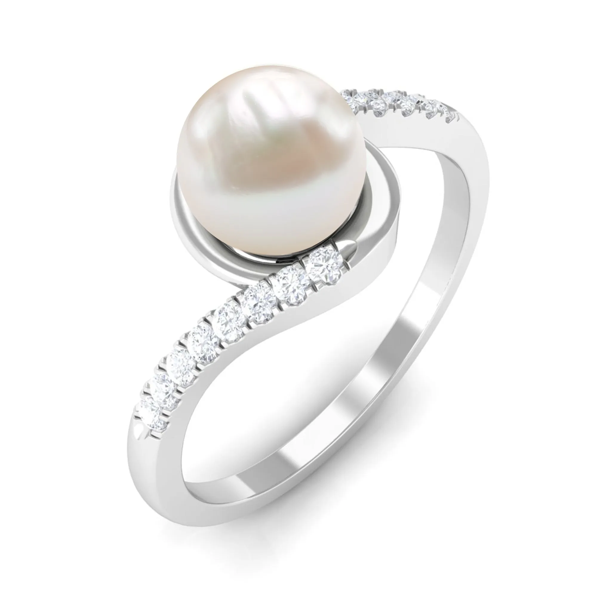 Freshwater Pearl Solitaire Bypass Engagement Ring with Diamond Accent