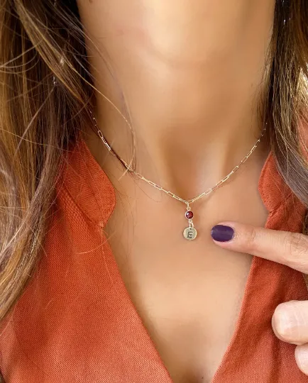 Initial Necklace with Birthstone