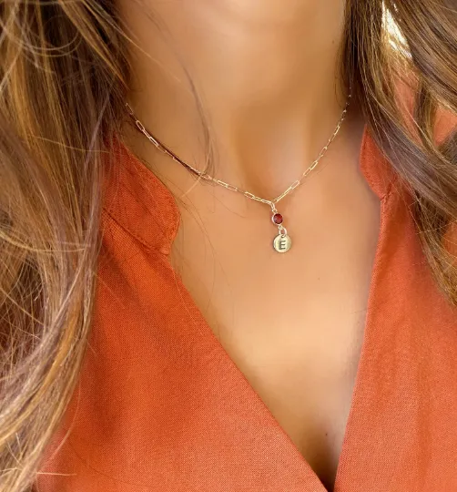 Initial Necklace with Birthstone