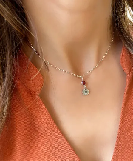 Initial Necklace with Birthstone