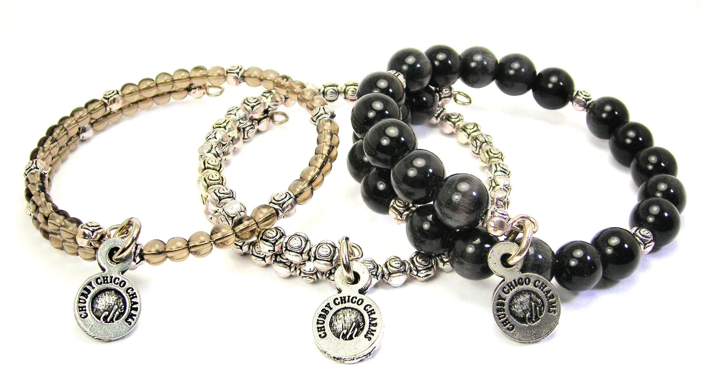 Kitty Face Circle 3 Piece Wrap Bracelet Set Cats Eye Glass And Pewter