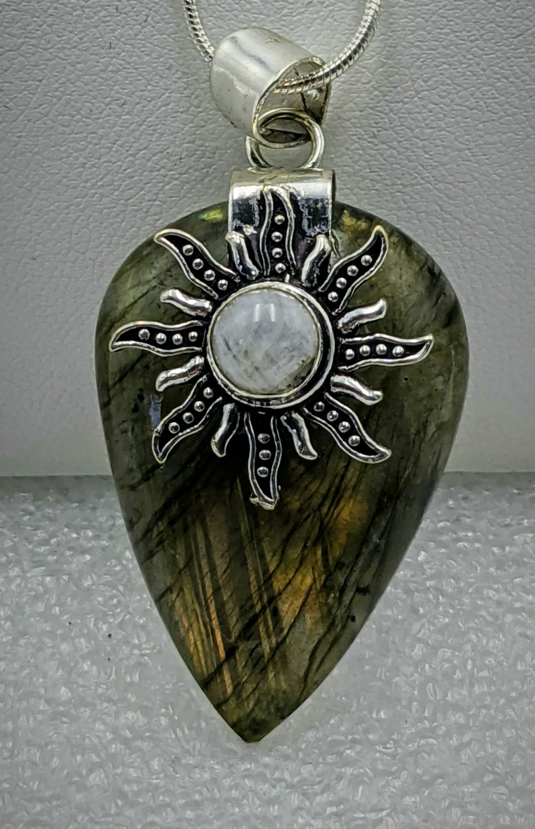 Labradorite & Moonstone , 925 Sterling Silver Necklace 24"